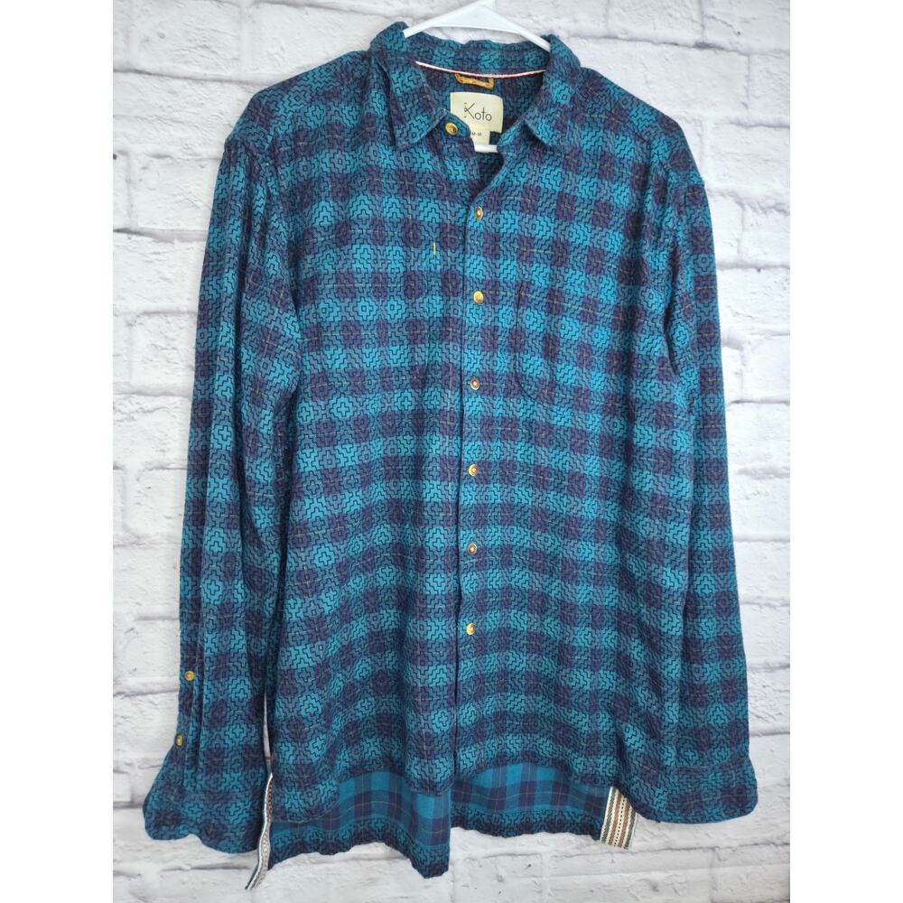 Koto Urban Outfitters Mens M Geometric Aztec Southwestern Button Down Shirt Blue - Picture 2 of 7